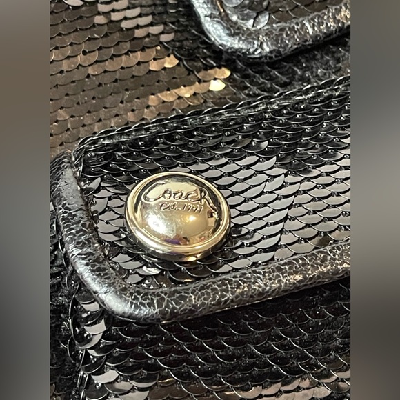 COACH Rare BLACK Sequin POPPY SPOTLIGHT Tote Shoulder Handbag #13821 - Picture 7 of 16